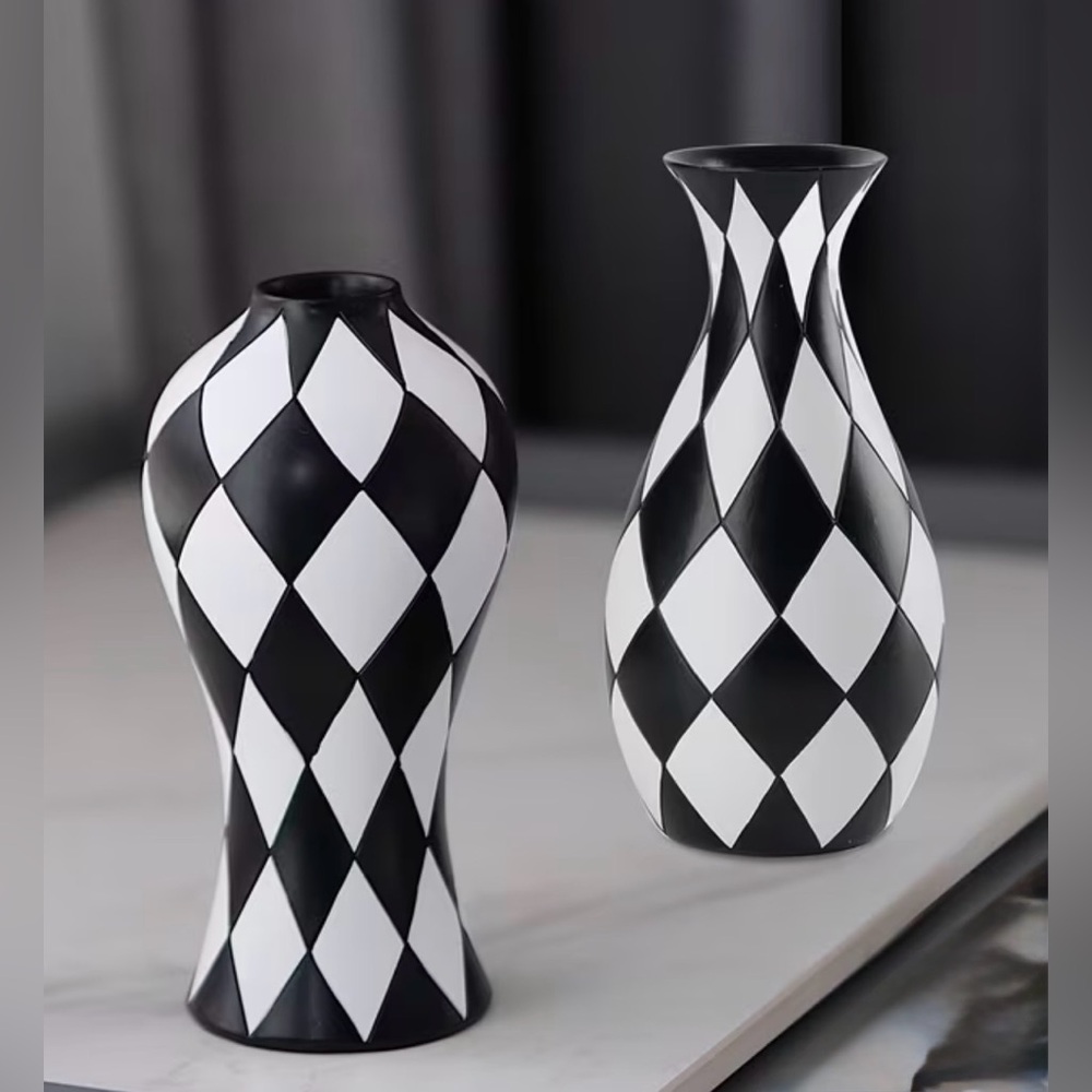 ❤️ Two Black and White MacKenzie-Childs Inspired Harlequin Vases